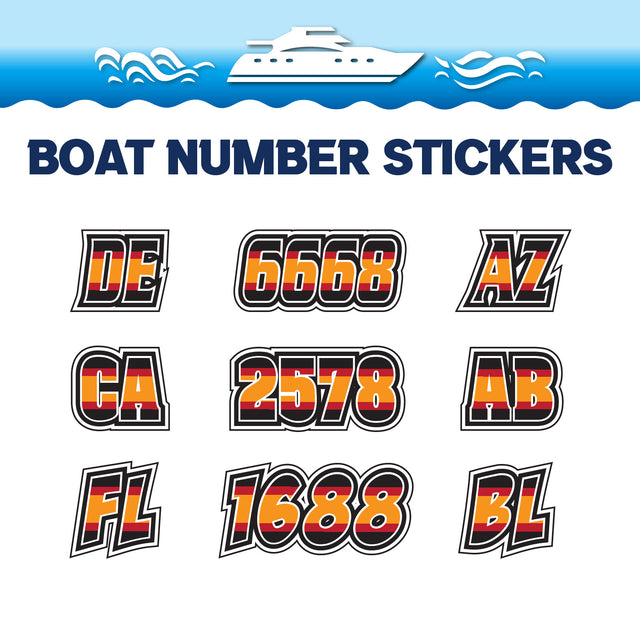 Custom Boat Registration Numbers Stickers Letter Decal 2pcs - Plain Orange Red C162