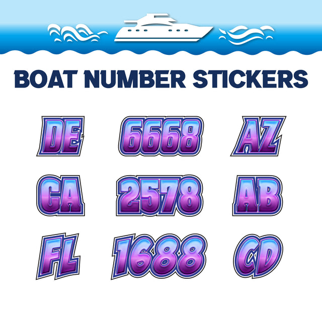 Custom Boat Registration Numbers Stickers Letter Decal 2pcs - 3D Blue Purple C180