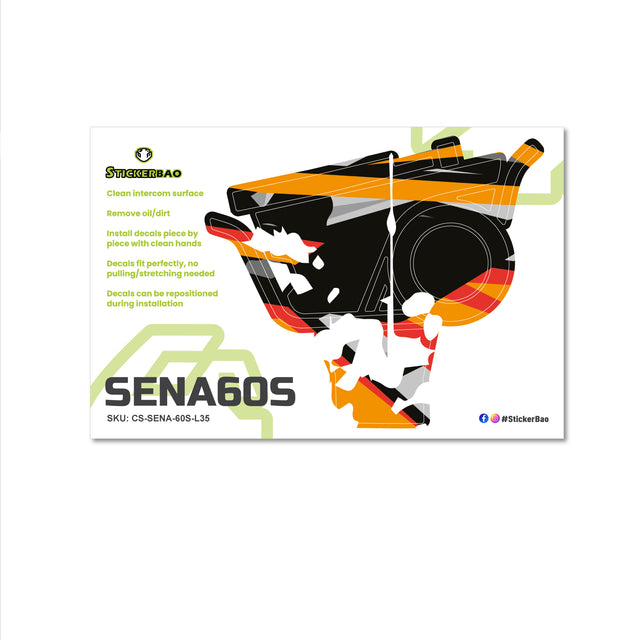 For Sena 60S Skin Stickers Communication System Protection Graphics Decal L35 Abstract Orange Black Motorcycle Accessories