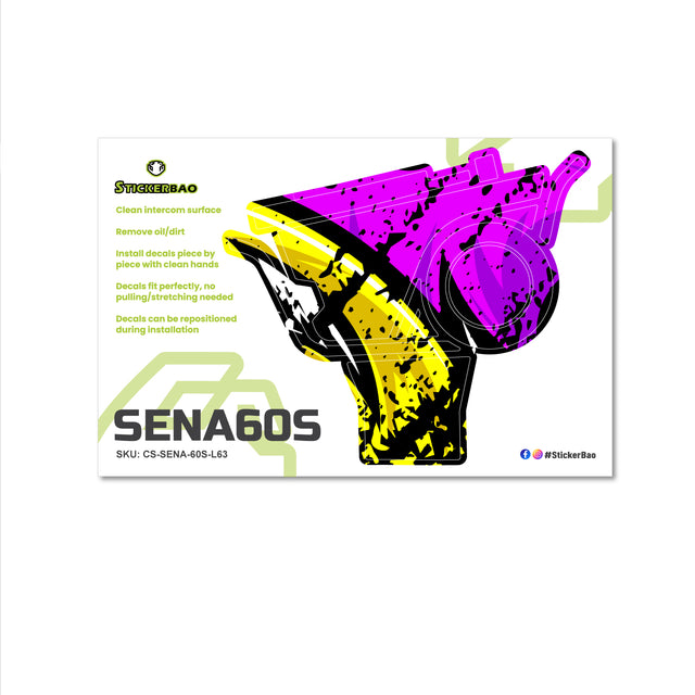 For Sena 60S Skin Stickers Communication System Protection Graphics Decal L63 Abstract Purple Yellow Motorcycle Accessories