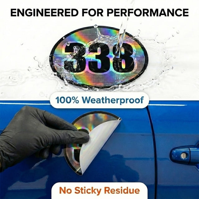 Custom Iridescent Racing Number Stickers for Cars (Set of 2) - RCC005 - StickerBao Wheel Sticker Store