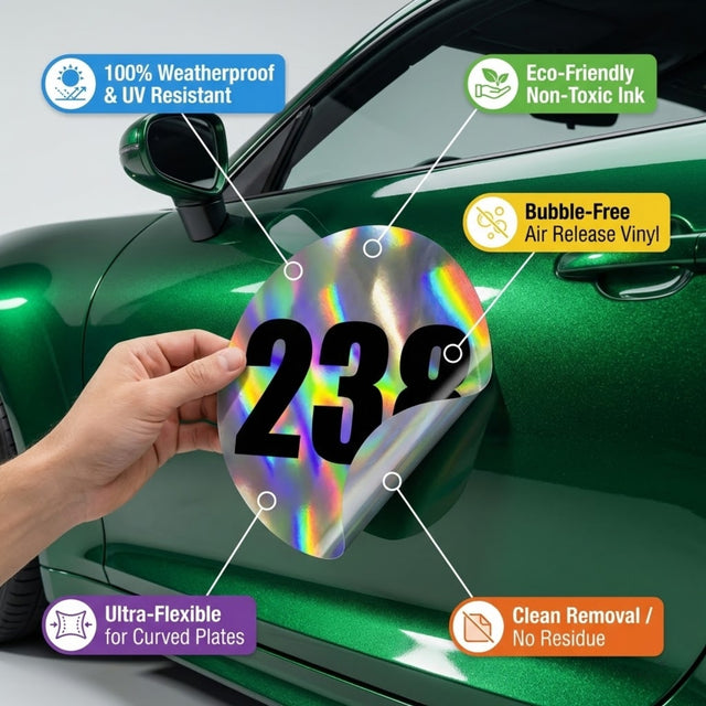 Custom Iridescent Racing Number Stickers for Cars (Set of 2) - RCC006 - StickerBao Wheel Sticker Store