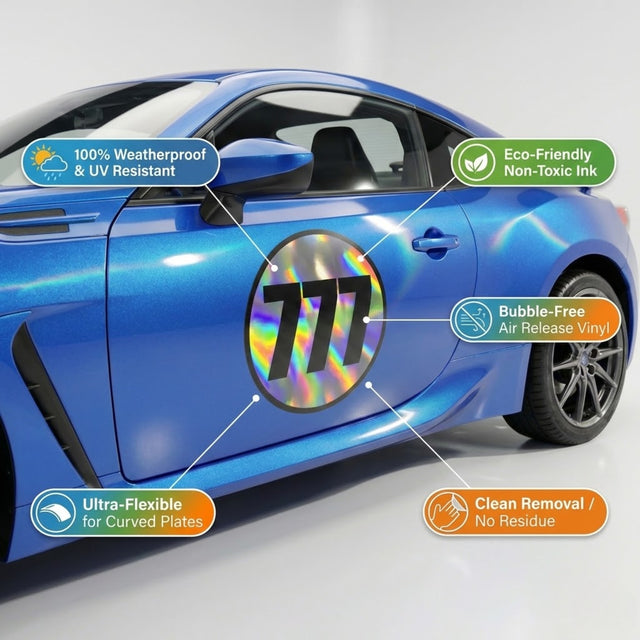Custom Iridescent Racing Number Stickers for Cars (Set of 2) - RCC006B - StickerBao Wheel Sticker Store