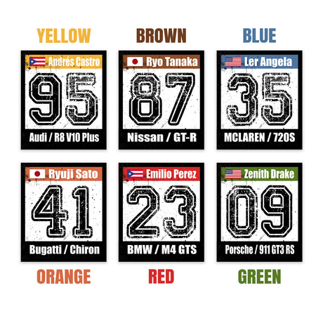 Retro Car Racing Numbers Sticker Custom Autocross Magnet Vinyl Decal Name Make Model Flag 2 pieces 12 inch x 14 inch - StickerBao Wheel Sticker Store