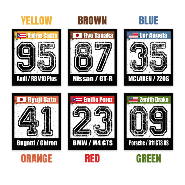 Retro Car Racing Numbers Sticker Custom Autocross Magnet Vinyl Decal Name Make Model Flag 2 pieces 12 inch x 14 inch - StickerBao Wheel Sticker Store