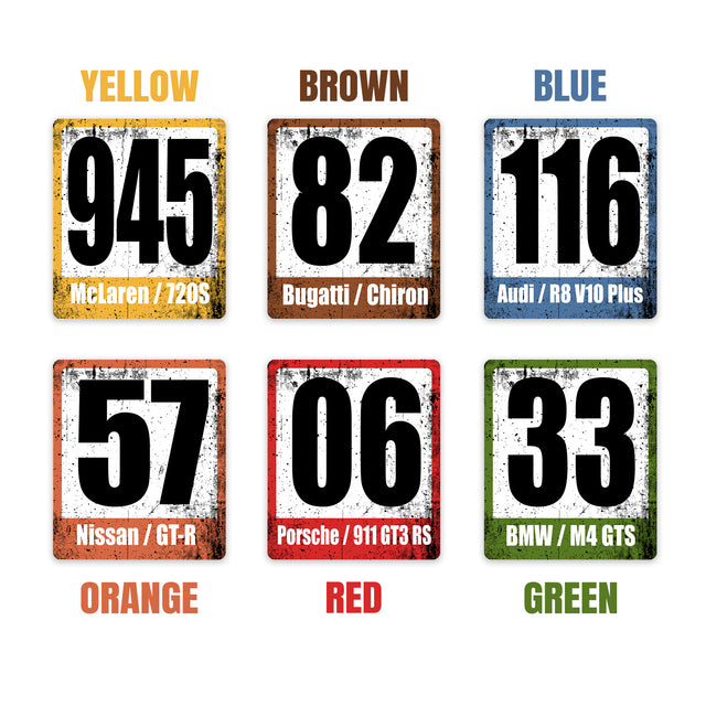 Retro Autocross Custom Racing Car Numbers Sticker Magnet Vinyl Decal Make Model 2 pieces 12 inch x 15 inch - StickerBao Wheel Sticker Store