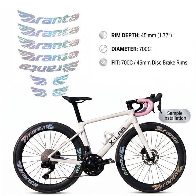 For Branta C45 Wheel Decal Set – 700C Road Bike Rim Stickers (45mm Depth, Holo Glitter / Holo Glitter)