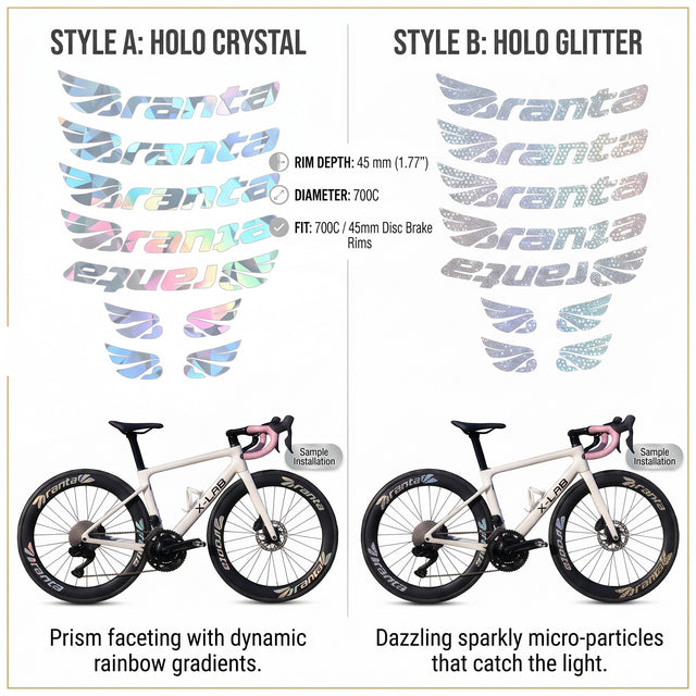 For Branta C45 Wheel Decal Set – 700C Road Bike Rim Stickers (45mm Depth, Holo Glitter / Holo Glitter)