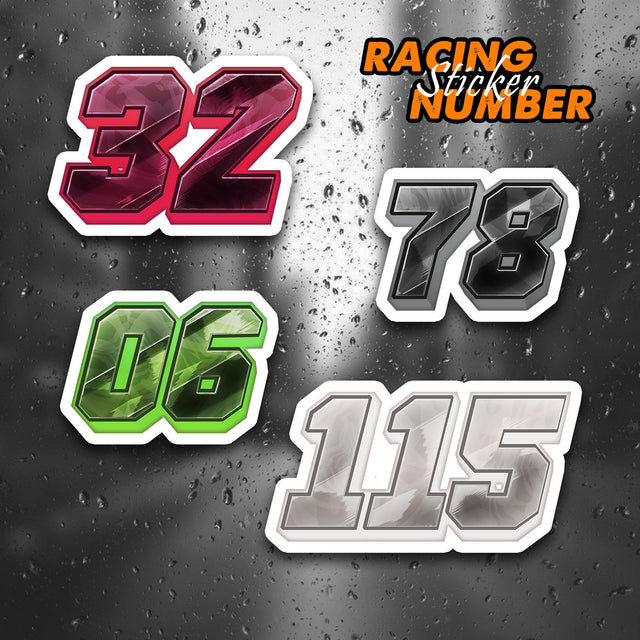 Racing number sticker, unique design, cool style, custom number, 0 1 2 3 4 5 6 7 8 9,  texting rider name