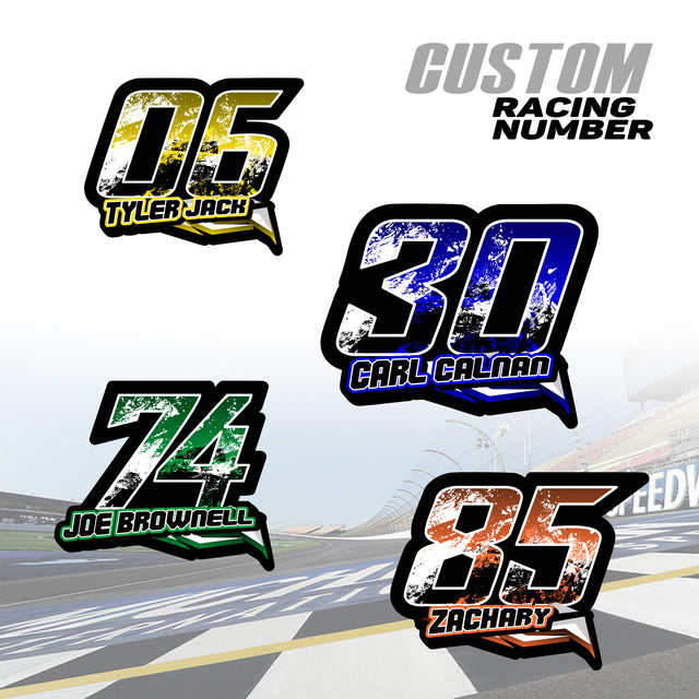 Racing number sticker, unique design, cool style, custom number, 0 1 2 3 4 5 6 7 8 9,  texting rider name