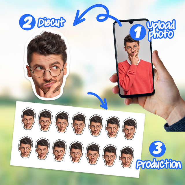 Custom Photo Sticker, Face Sticker Sheet, Personalized Face Sticker Custom Party Favors, Turn Photo Into Sticker, Custom contour cut sticker - StickerBao Wheel Sticker Store