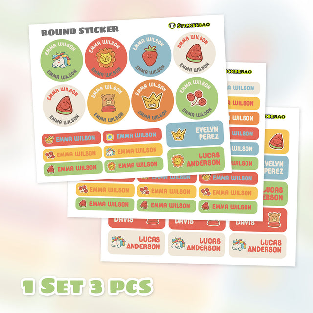 Custom Name Labels School Label Personalize Round Circle Rectangle Daycare Stickers Kids Sticker Waterproof | 58 116 174 232 290 labels - StickerBao Wheel Sticker Store