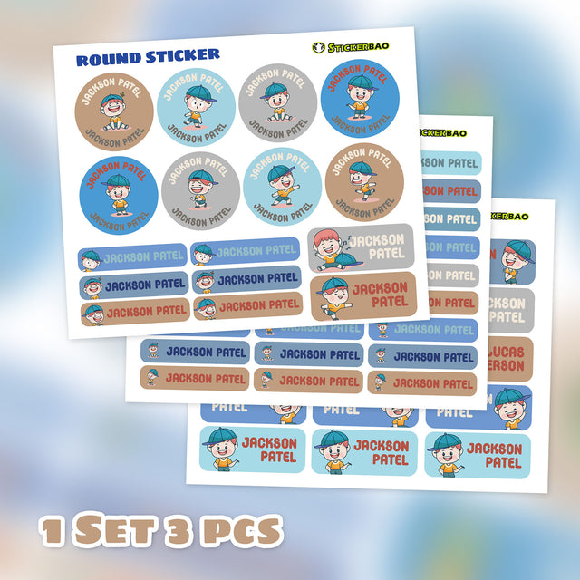 Custom Name Labels School Label Personalize Round Circle Rectangle Daycare Stickers Kids Sticker Waterproof | 58 116 174 232 290 labels - StickerBao Wheel Sticker Store