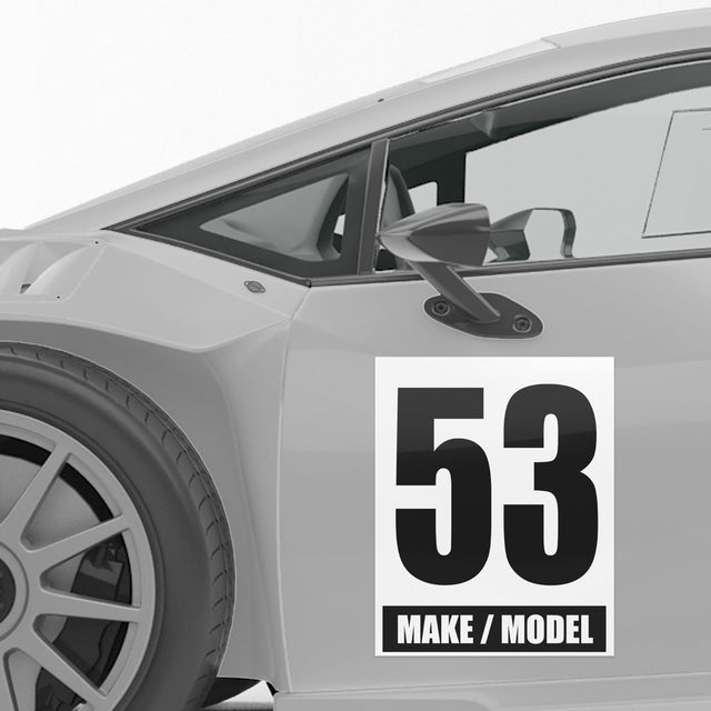 Autocross Custom Racing Numbers Sticker Vinyl Decal Make Model 2 pieces Black Words White Background 12 inch x 15 inch - StickerBao Wheel Sticker Store