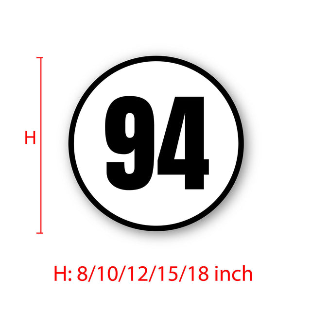 Custom Racing Number Stickers - Race Circle Sticker with Outline - Personalized Race Track Decals (2 of set) - 006D