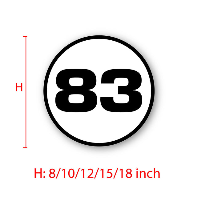 Custom Racing Number Stickers - Race Circle Sticker with Outline - Vinyl Track Day Stickers (2 Sets) - 006H