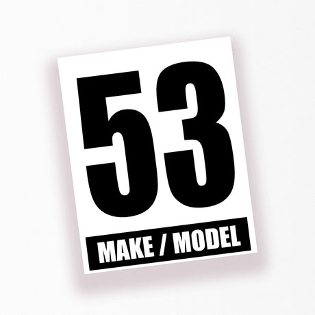 Autocross Custom Racing Numbers Sticker Vinyl Decal Make Model 2 pieces Black Words White Background 12 inch x 15 inch - StickerBao Wheel Sticker Store