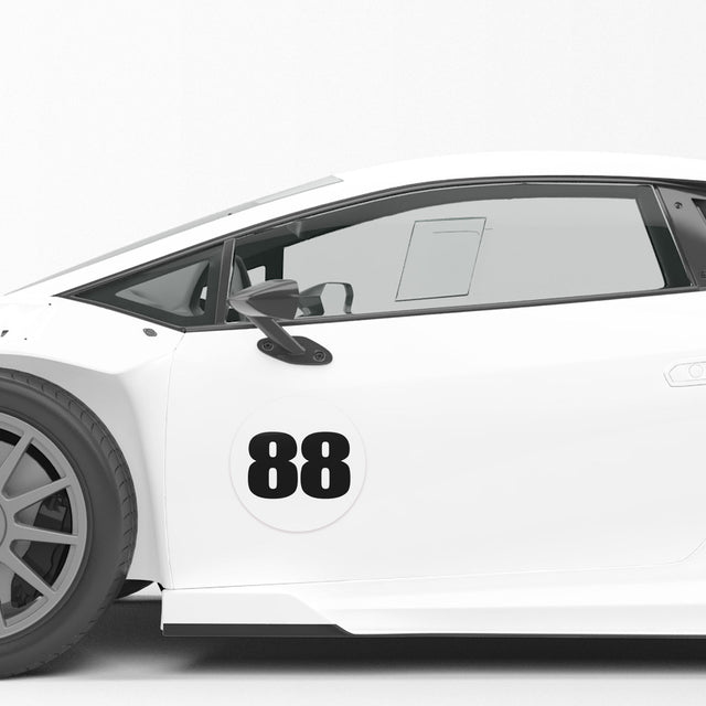 Custom Autocross Racing Numbers Sticker Vinyl Decal 2 pieces Circle Black Words White Background Diameter 8 inch 10 inch 12 inch 15 inch 18 inch - StickerBao Wheel Sticker Store