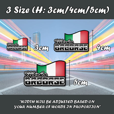 Customized Personalized Bike Team Name with Country Flag Sticker Decal Motorcycle Racing Track Bike Car Bicycle Kart (3 pieces) 180+ flags - StickerBao Wheel Sticker Store