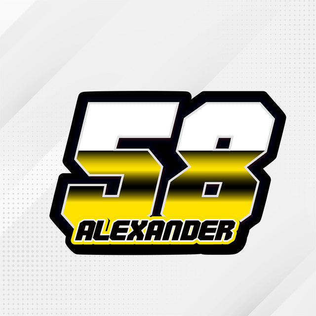 Racing number sticker, unique design, cool style, custom number, 0 1 2 3 4 5 6 7 8 9,  texting rider name