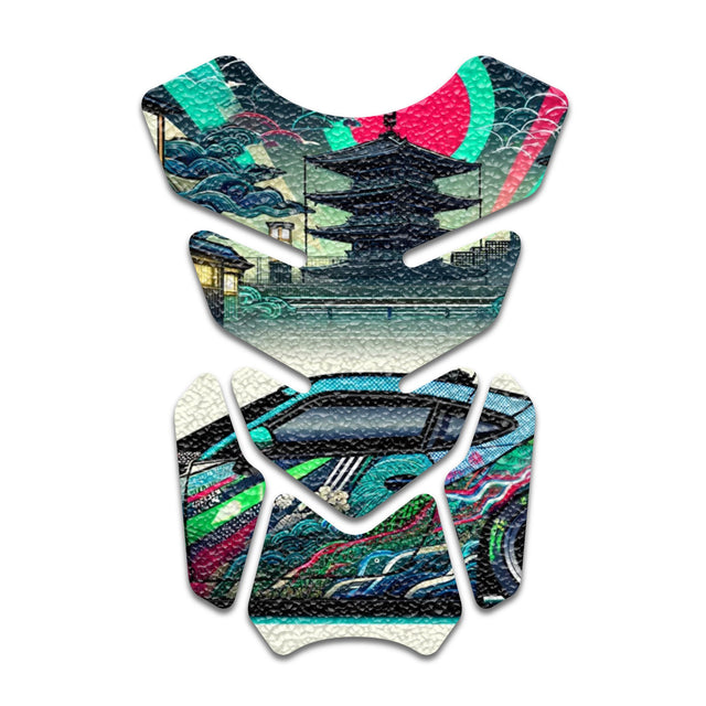 Motorcycle Tank Protectors Gas Tank Pad Shield Anti Slip Pattern Vintage Wave - StickerBao Wheel Sticker Store