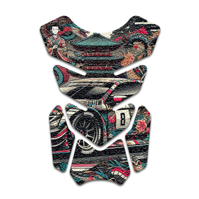 Motorcycle Tank Protectors Gas Tank Pad Shield Anti Slip Pattern Vintage Wave - StickerBao Wheel Sticker Store