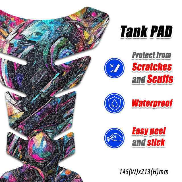 Motorcycle Tank Protectors Tank Pad Gas Anti Slip Pattern Fish Bone Neon Fantasy Art