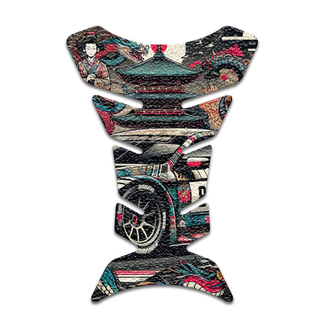 Motorcycle Tank Protectors Tank Pad Gas Anti Slip Pattern Fish Bone Vintage Wave - StickerBao Wheel Sticker Store