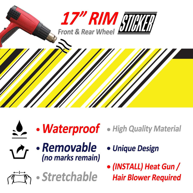17 inch Rim Wheel Stickers STRIPE01 Stripe 2-Piece Decal | For Honda VFR800F VFR1200F VFR800X StickerBao