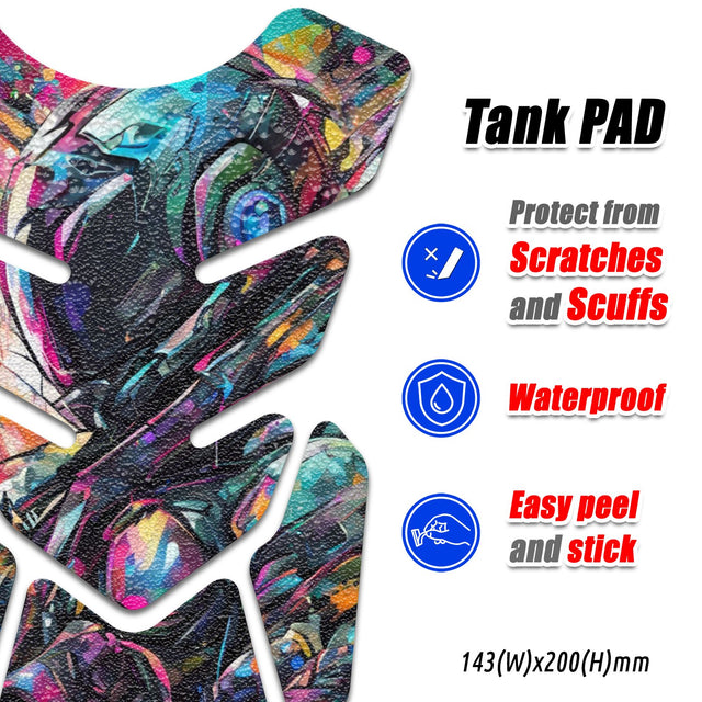 Motorcycle Tank Protectors Gas Tank Pad Shield Anti Slip Pattern Neon Fantasy Art