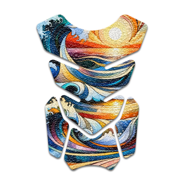 Motorcycle Tank Protectors Gas Tank Pad Shield Anti Slip Pattern Vintage Wave - StickerBao Wheel Sticker Store