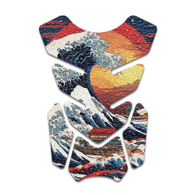 Motorcycle Tank Protectors Gas Tank Pad Shield Anti Slip Pattern Vintage Wave - StickerBao Wheel Sticker Store