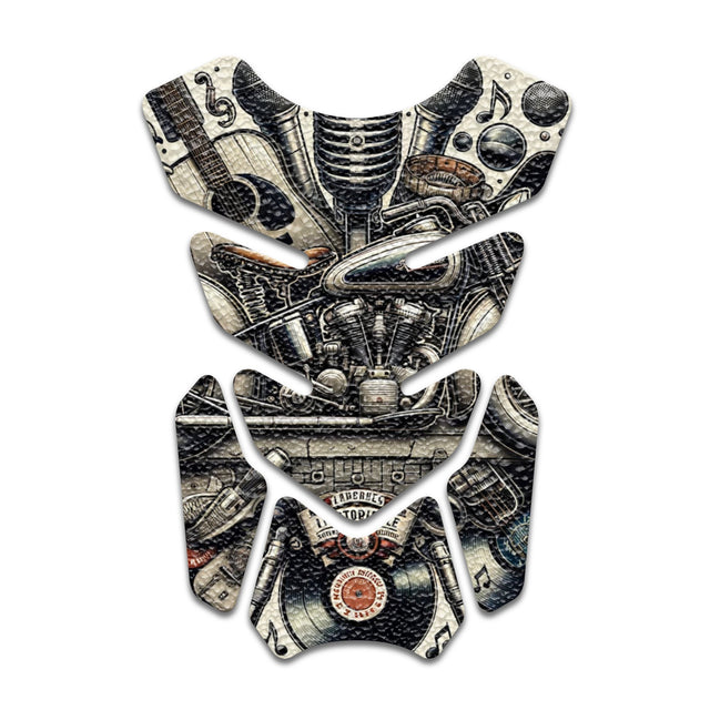 Motorcycle Tank Protectors Gas Tank Pad Shield Anti Slip Pattern Vintage Wave - StickerBao Wheel Sticker Store