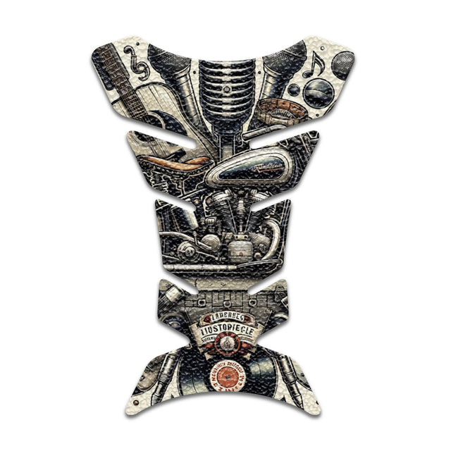 Motorcycle Tank Protectors Tank Pad Gas Anti Slip Pattern Fish Bone Vintage Wave - StickerBao Wheel Sticker Store