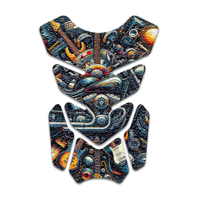 Motorcycle Tank Protectors Gas Tank Pad Shield Anti Slip Pattern Vintage Wave - StickerBao Wheel Sticker Store