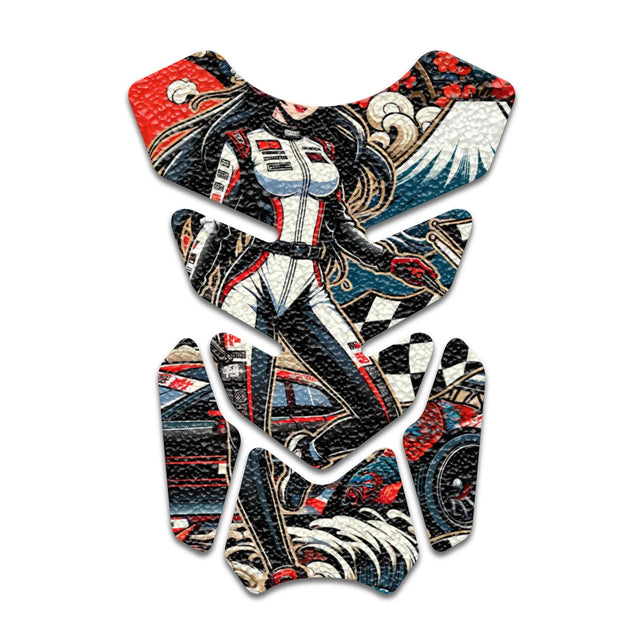 Motorcycle Tank Protectors Gas Tank Pad Shield Anti Slip Pattern Vintage Wave - StickerBao Wheel Sticker Store