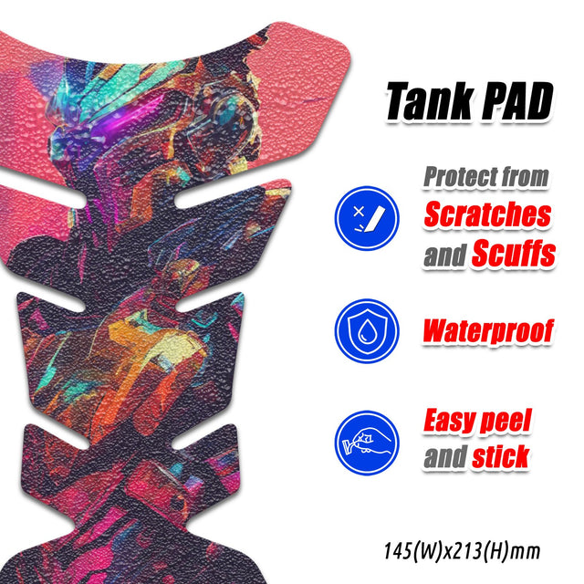 Motorcycle Tank Protectors Tank Pad Gas Anti Slip Pattern Fish Bone Neon Fantasy Art