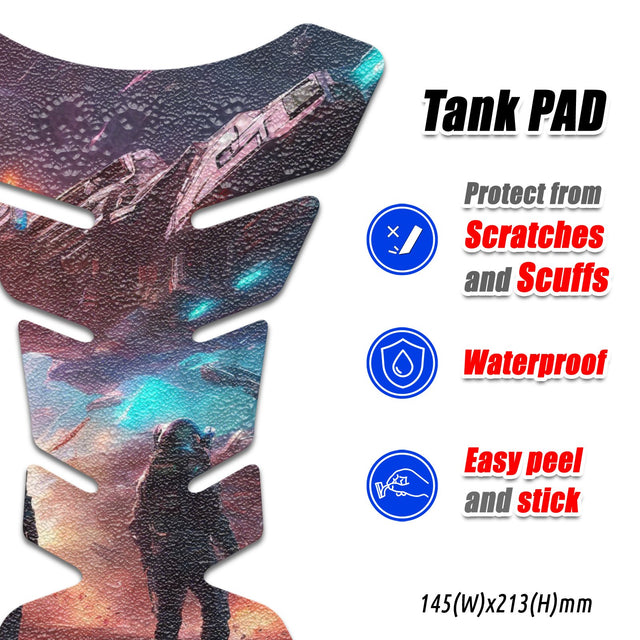 Motorcycle Tank Protectors Tank Pad Gas Anti Slip Pattern Fish Bone Japanese Sci Fi