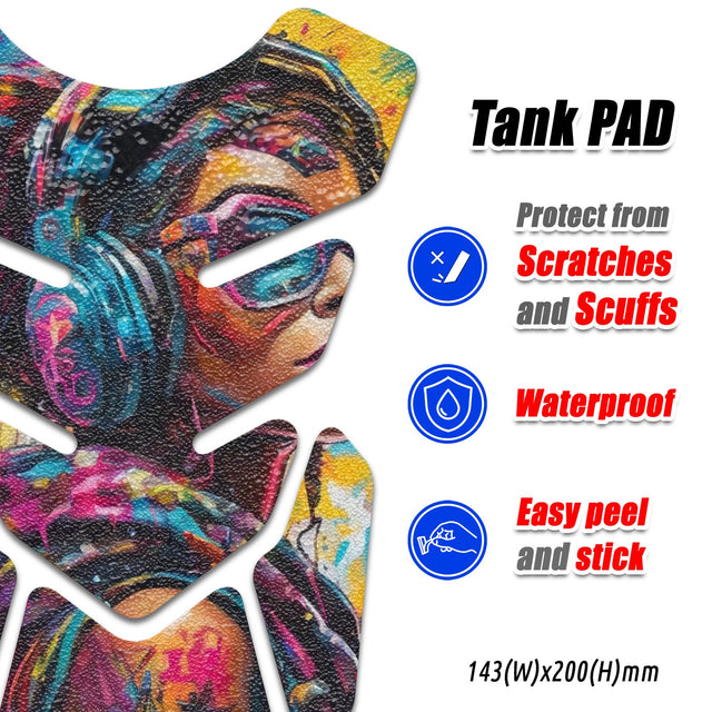 Motorcycle Tank Protectors Gas Tank Pad Shield Anti Slip Pattern Japanese Sci Fi