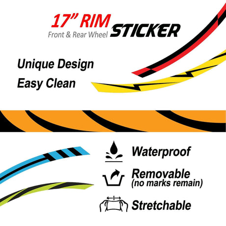 17 inch Rim Wheel Stickers STRIPE01 Black Stripes Rim Skin Decal Stripes | For Honda CB650R CBF1000 StickerBao