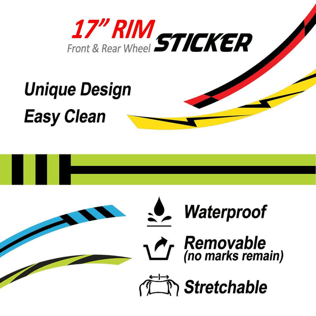 17 inch Rim Wheel Stickers STRIPE02 Black Line Stripes Rim Skin Decal Stripes | For Suzuki Bandti 600 1200 StickerBao