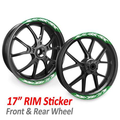 StickerBao Green ARROW01 Advanced 2-Piece Rim Sticker Universal Motorcycle 17 inch Rim Wheel Decal For Kawasaki