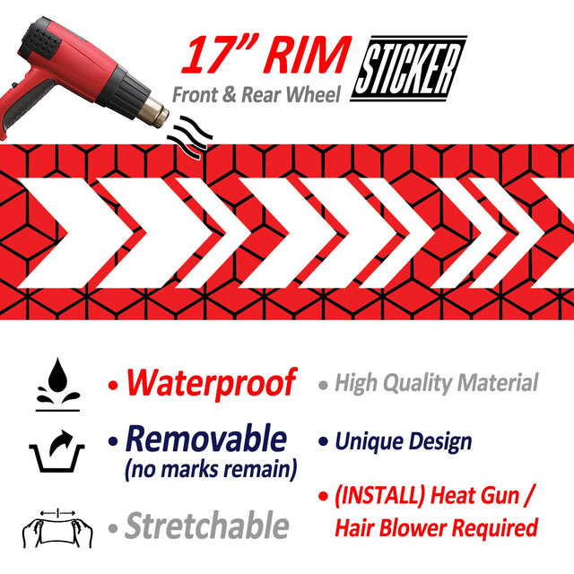 StickerBao Red 17 inch ARROW01 Advanced 2-Piece Rim Sticker Universal Motorcycle Rim Wheel Decal For Yamaha
