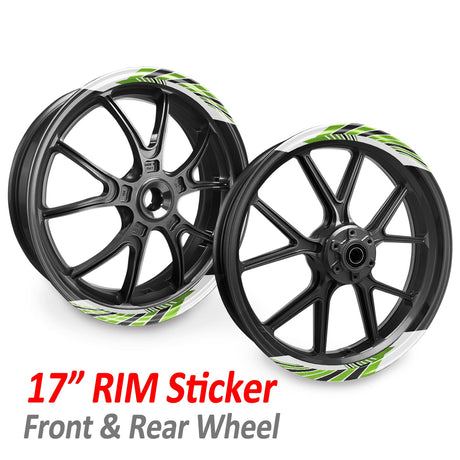 StickerBao Green AWNING01 Advanced 2-Piece Rim Sticker Universal Motorcycle 17 inch Rim Wheel Decal For Kawasaki
