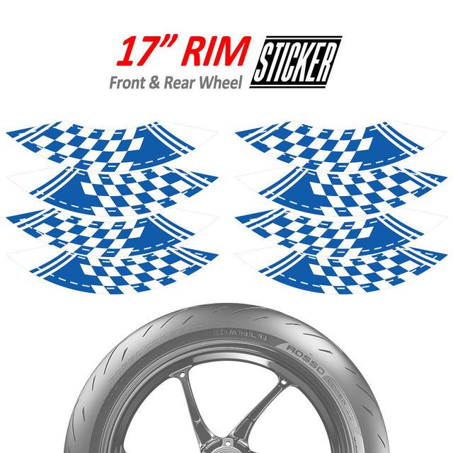 StickerBao Blue Universal 17 inch Motorcycle CHECK01 Advanced 2-Piece Rim Sticker Inner Edge Wheel Decal Check For Kawasaki