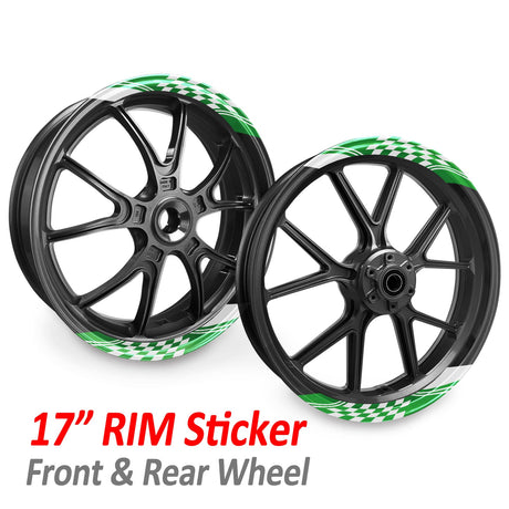 StickerBao Green 17 inch CHECK01 Advanced 2-Piece Rim Sticker Universal Motorcycle Rim Wheel Decal For Kawasaki