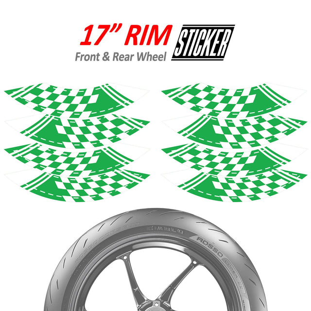 StickerBao Green CHECK01 Advanced 2-Piece Rim Sticker Universal Motorcycle 17 inch Rim Wheel Decal For Honda