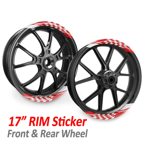 StickerBao Red 17 inch CHECK01 Advanced 2-Piece Rim Sticker Universal Motorcycle Rim Wheel Decal For Yamaha