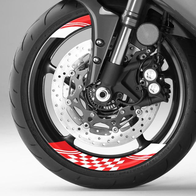 StickerBao Red CHECK01 Advanced 2-Piece Rim Sticker Universal Motorcycle 17 inch Rim Wheel Decal For Yamaha