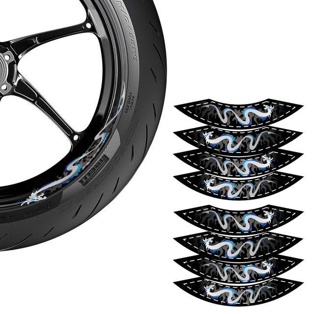 StickerBao Blue DRAGON01 Advanced 2-Piece Rim Sticker Universal Motorcycle 17 inch Rim Wheel Decal For Yamaha